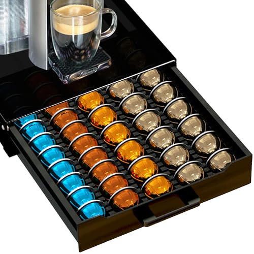 Comparison: Best Ese Pod Holder 2 Coffee Pod Holder Drawer Organizer with Deluxe Black Tempered Glass Top, Compatible for Nespresso Vertuo Pods, Holds up to 75 Small or 50 Big Vertuo Pods Compact Design (Piano Black)
