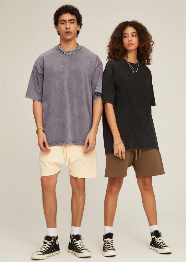 3 Pack Men Oversized T Shirts Cotton Tee Vintage Unisex Short Sleeves Casual Loose Wash Basic Streetwear Baggy Tops4