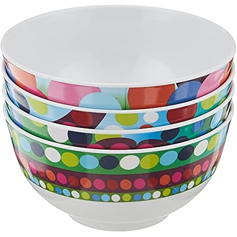 French Bull Melamine Cereal Bowls, Small Serving Bowl -Snack Pasta Salad Rice Soup Oatmeal- Shatterproof, BPA Free, Dishwasher Safe, 5.5”, 26 Fluid Ounces, Bindi, 4-Piece Set Cover