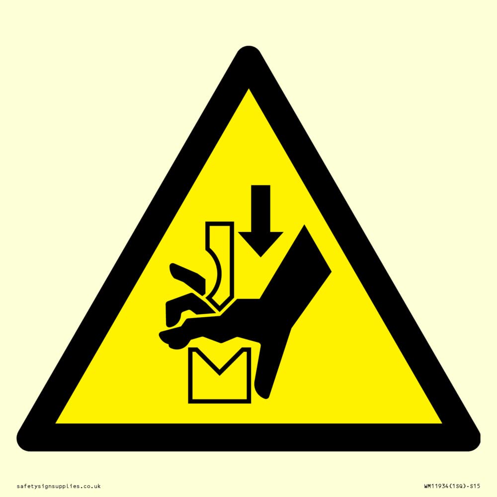 W030 Warning: Hand crushing between press brake tool Sign - 150x150mm - S15