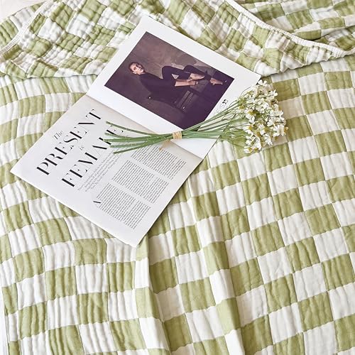 Image of Ultra Soft Cozy Cotton 6-Layer Muslin Baby Blanket 41 inchx41 inch Breathable Lightweight Checkered Swaddle Blanket for Baby Boy Girl Birthday Gifts All Seasons Both Sides Sage Green