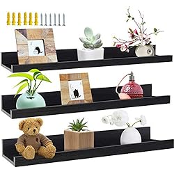 Estanterias Forja Madrid Giftgarden Estanteria Pared Negro de 60cm de Largo, Baldas de Madera Pared para Cocina, Salón, Habitación de Niños, Dormitorio u Oficina, 3 Piezas con Diferentes Tamaños