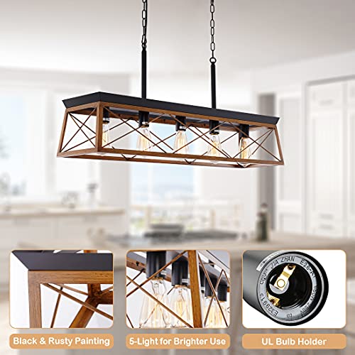 HMVPL 5-Lights Industrial Swag Chandeliers Pendant Lighting Fixtures, Farmhouse Hanging Ceiling Island Light for Kitchen Dining Room Bedroom Foyer Hallway Front Door
