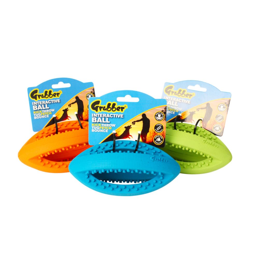 Happy Pet Interactive Rugbyball Bouncing Interactive Fetch Tug Fun Indoors Outdoors Active Play Toy - 19cm