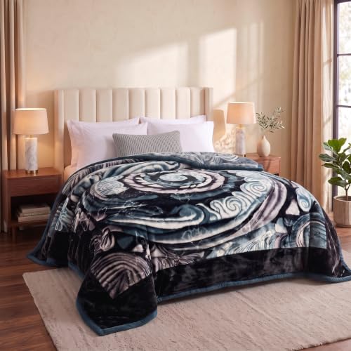 Image of BSB HOME 280 GSM Mink Blanket, Premium Soft Warm Cozy Plush Blanket for Double Bed, Ultra Soft Comfortable Winter Bedding, Elegant Printed Blanket, 90 x 100 Inches (229 x 254 cm) - Charcoal