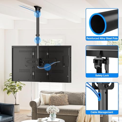 Image of BIG VUE Heavy Duty Led TV Ceiling Mount Adjustable Bracket Fits 32-75 Inch LCD LED 4K TVs, Flat & Curved Screen Display, Adjustable Height Telescoping Tilt and Swivel | Holds Up to 99 lbs