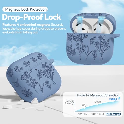 Image of for Airpods 4 Case with Magnetic Lid, Ekoonpft Flower Engraved Cases for Apple AirPods 4th Generation 2024, Soft Silicone Cover for Women Girly with Cleaning Kit & Keychain, Shockproof
