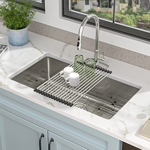 Image of 33 Undermount Kitchen Sink - Fulorni 33 inchx19 inch Kitchen Sink Under Counter 16 Gauge T304 Stainless Steel Single Bowl Basin