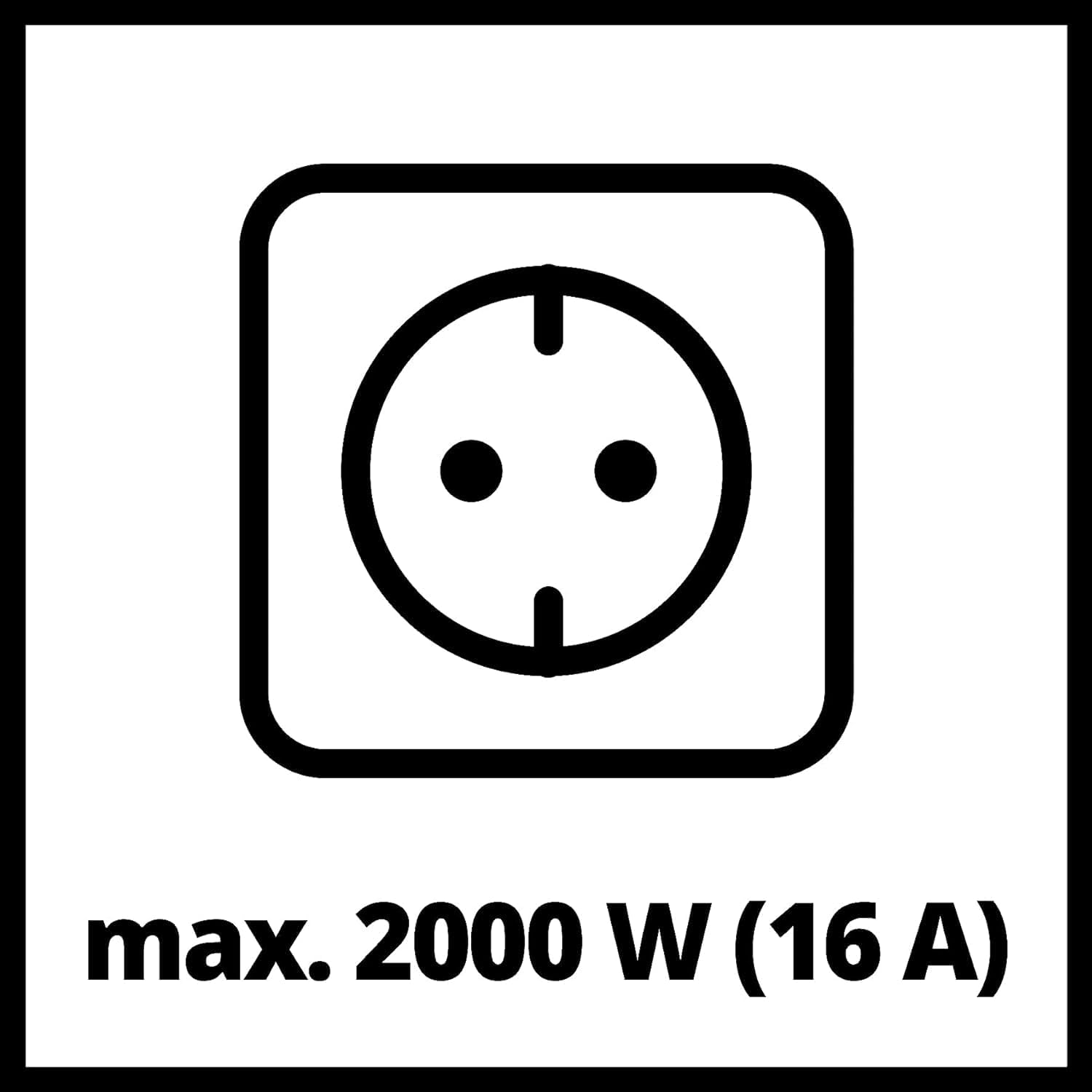 A simple electrical outlet icon with power specifications.