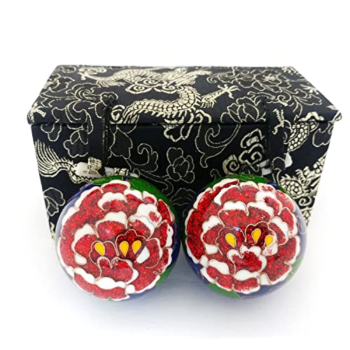 Top Chi Premium Peony Baoding Balls. Chiming Chinese Health Balls for Hand Therapy Exercise and Stress Relief (Large 2 Inch)