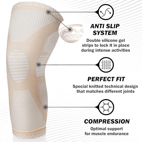 Image of POWERLIX Knee Compression Sleeve (Pair) - Best Knee Brace for Knee Pain for Men & Women - Knee Support for Running, Basketball, Volleyball, Weightlifting, Gym, Workout, Sports