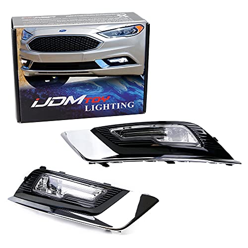 iJDMTOY LED Fog/Driving Lamp Kit Compatible With 2017-2018 Ford Fusion, OEM-Spec High Power LH RH LED Assembly w/Foglamp Bezel Covers & On/Off Switch Wiring Kit
