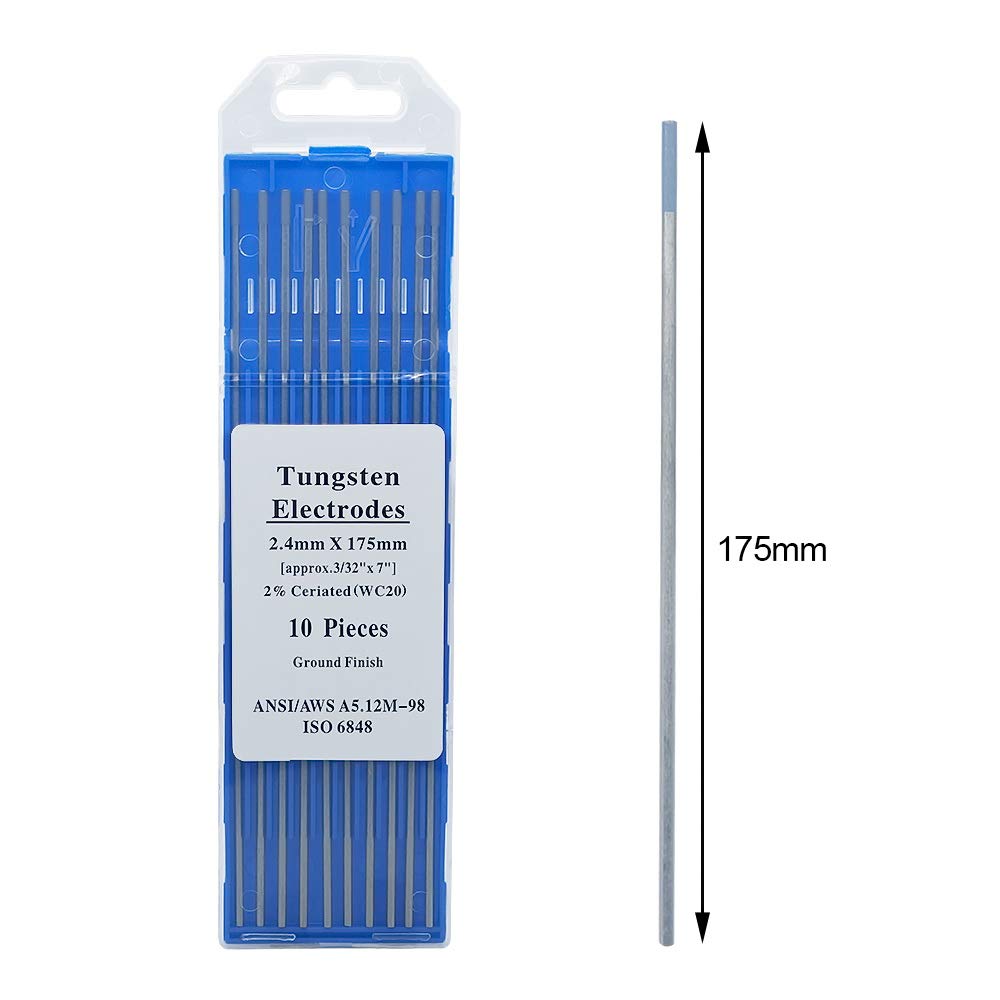 VECTOR WELDING Lot de 10 Électrodes en Tungstène 2,4 mm x 175 mm Gris