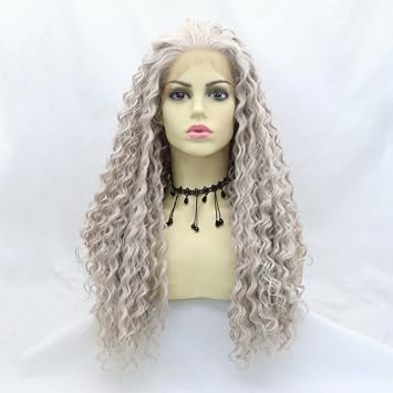 xiweiya Blonde Lace Front Wig Long Curly Wave Silver Blonde Mixed color Free Part Glueless Natural Looking Lace Front Wigs Heat Resistant Hair for Women 24inch