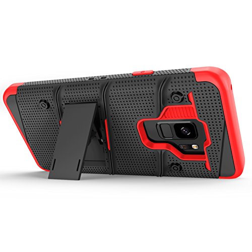 Zizo Bolt Cover - Case For Samsung Galaxy S9 With Military Grade + Glass Screen Protector & Kickstand And Holster (Black/Red) #TOP4