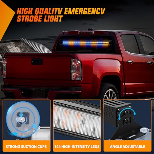 Image of Nilight 144LED Traffic Advisor Strobe Light Bar with Controller Amber Blue | Emergency Warning Lights Hazard Interior Front /Rear Windshield Flashing for Cars Plow Trucks Construction Vehicles