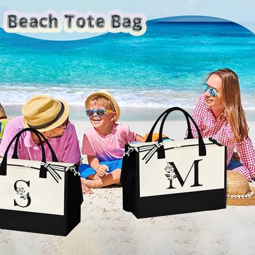 Initial Tote Bag Personalized Bags for Women, Monogrammed Canvas Tote Bags Birthday Gifts With Zipper for Women Letter (E)4