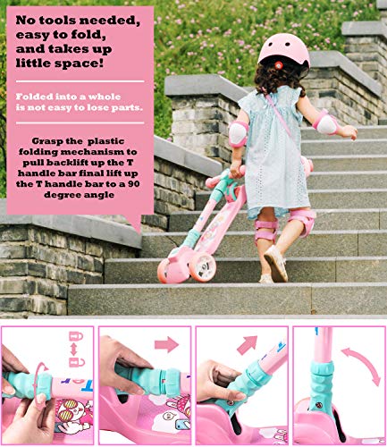 SULIVES Height Adjustable Kick Scooter for Kids with 3 Wheels Best Gifts for Ages 3-5 5-8 6-12 Toddlers Boys Girls(Pink)