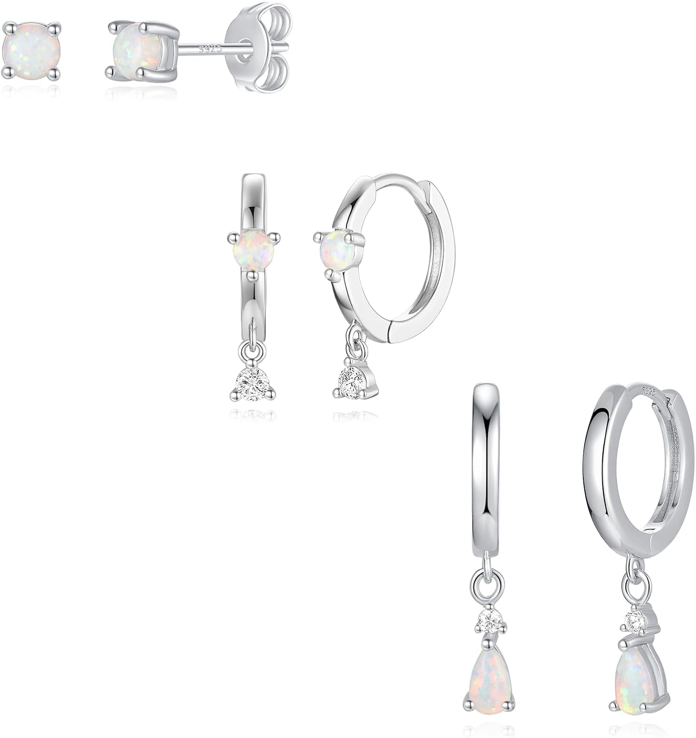 Angelady Opal Earrings Set for Women, Hypoallergenic S925 Sun Stud Earring for Sensitive Ears, Dainty Hoop Huggie Silver Opal Dangle Earring Stacks, Blue Earrings for Women Trendy 2025 - Image 8