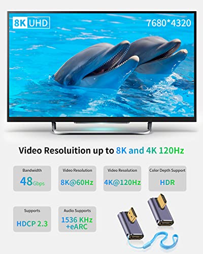 Duttek 8K 90 Degree HDMI Adapter, Left & Right Angle HDMI Adapter 48Gbps - Image 3
