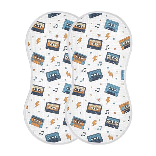 2 Pack Muslin Burp Cloths Music Tape White Cotton Baby Burp Cloths Extra Absorbent and Soft Burping Cloth for Newborn Boys Girls, Large 22