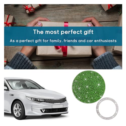 Image of Ziciner 2 Pack Bling Car Cup Holder Coaster, Anti-Slip Auto Insert Coaster with Start Stop Button Cover, Universal Shiny Crystal Vehicle Interior Accessories for Women and Girls (Light Green)