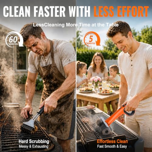 Image of Electric Grill Brush - Dual Rotating Heads Cordless BBQ Grill Cleaner, 450 RPM Motorized Power Grill Cleaning Brush with LED Light, 6-Piece Replaceable Brush Set Safe for Most Outdoor Grill Grates