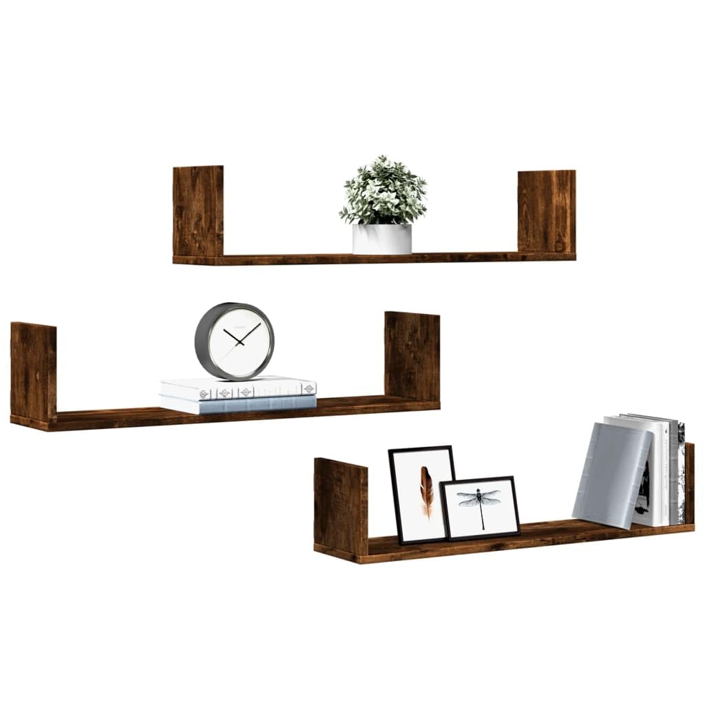 Gecheer Mensole a Parete 3pz Rovere Fumo 80x18x18 cm in Truciolato,Mensola da Parete,Pensile Bagno,Mensola Galleggiante,Salvaspazio per Camera da Letto,Soggiorno,Mensole sospese,P853294
