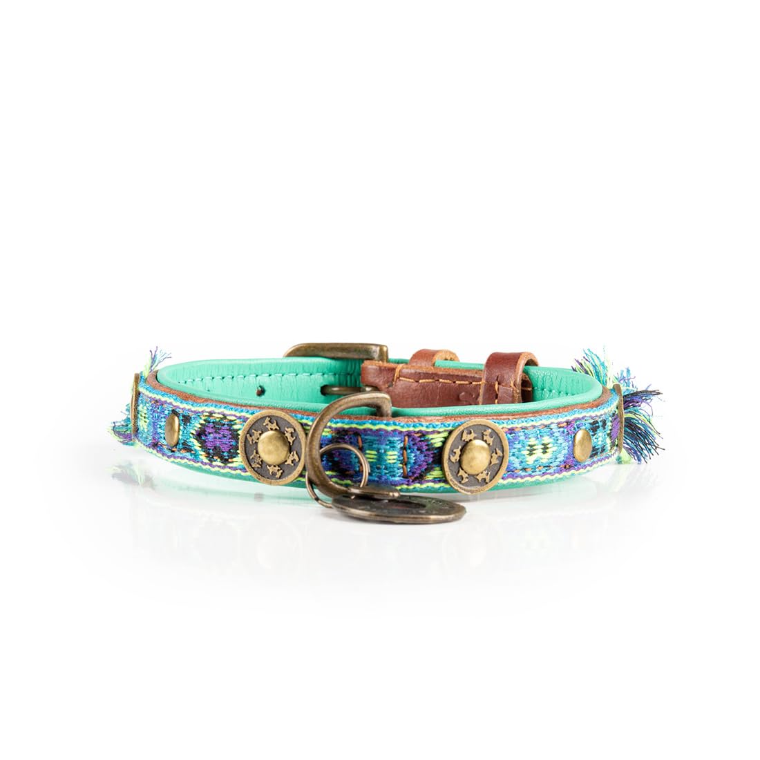 Dog with a Mission - Hundehalsband XL | Farbenfroh in Blau und Türkis | Boho, Ethno, Ibiza, Hippie | Für extra große Hunde | Handgemacht | Modisch und Bunt | Aus weichem Echtes Leder | 4 cm Breit