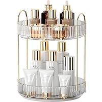 Make Up Kosmtik Organizer, 360° Drehbar Schminktisch Organizer, Multifunktion Schmink Aufbewahrungssystem Skincare für Dresser Schlafzimmer Badezimmer, 2 Schichten, Transparent