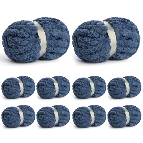 Image of 10 Pack of Jumbo Chunky Yarn for Hand Knitting,10# Super Bulky-Fluffy Chenille Yarn, 220 yds /70.5 oz Soft Thick Yarn for Crocheting Chunky Knit Throw Blankets.(Navy Blue)