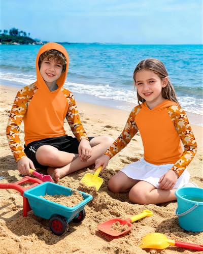 Image of Boys Rash Guard Swim Hoodie, Kids Long Sleeve Sun Fishing Shirts