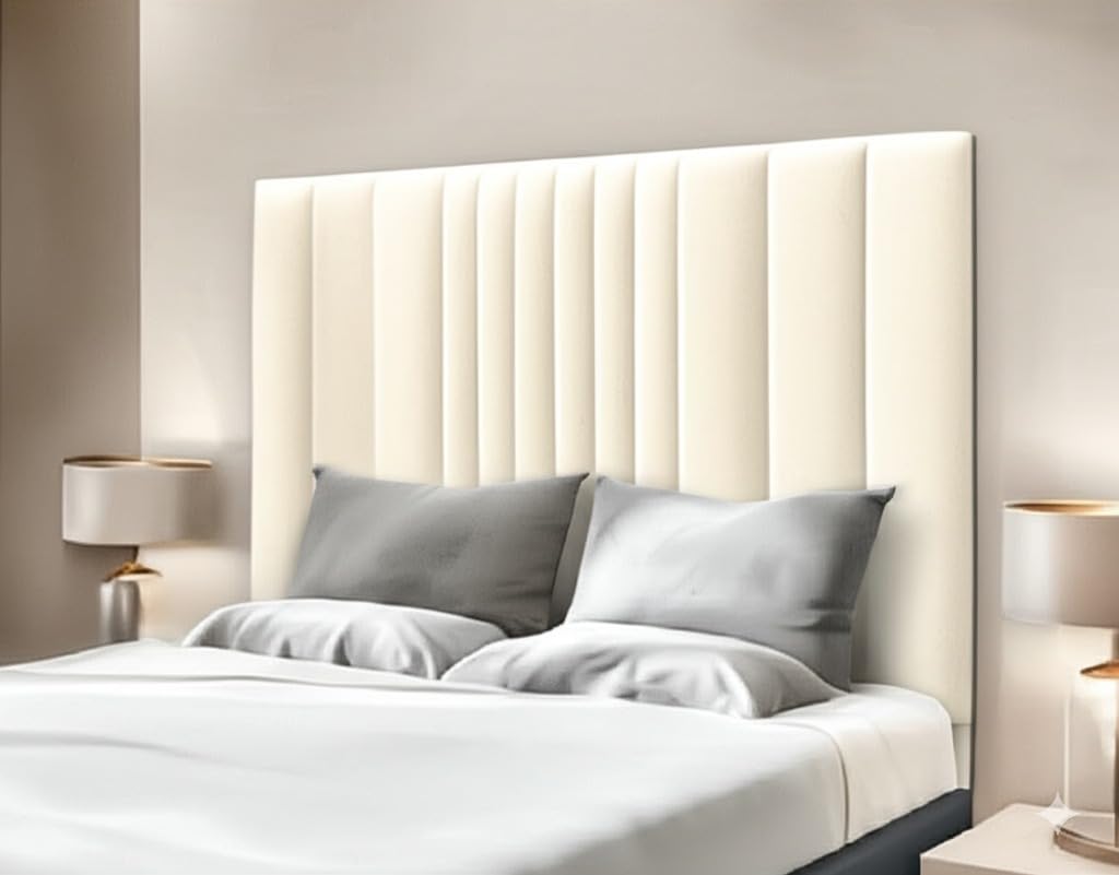 Luxury Soft Plush Fabric Headboards for Beds Bedroom & Hotel Furniture (Cream, 6ft Super King Size)