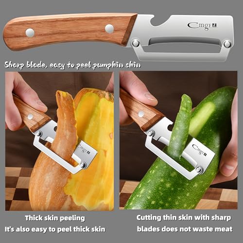 Image of Multi-Functional Premium Vegetable Peeler,Suitable for Fruits,potatoes, Sugar Cane, Pumpkin,carrot peeler,stainless steel Wooden handle peeler Kitcheng tool With bottle opener (1Pcs)