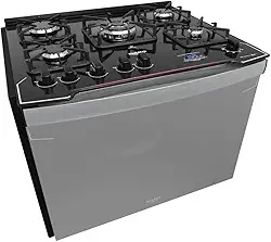 Fogão de Embutir 5 Bocas Preto com Frente Espelhada e Timer Digital Dako Diplomata Grill Style Bivolt
