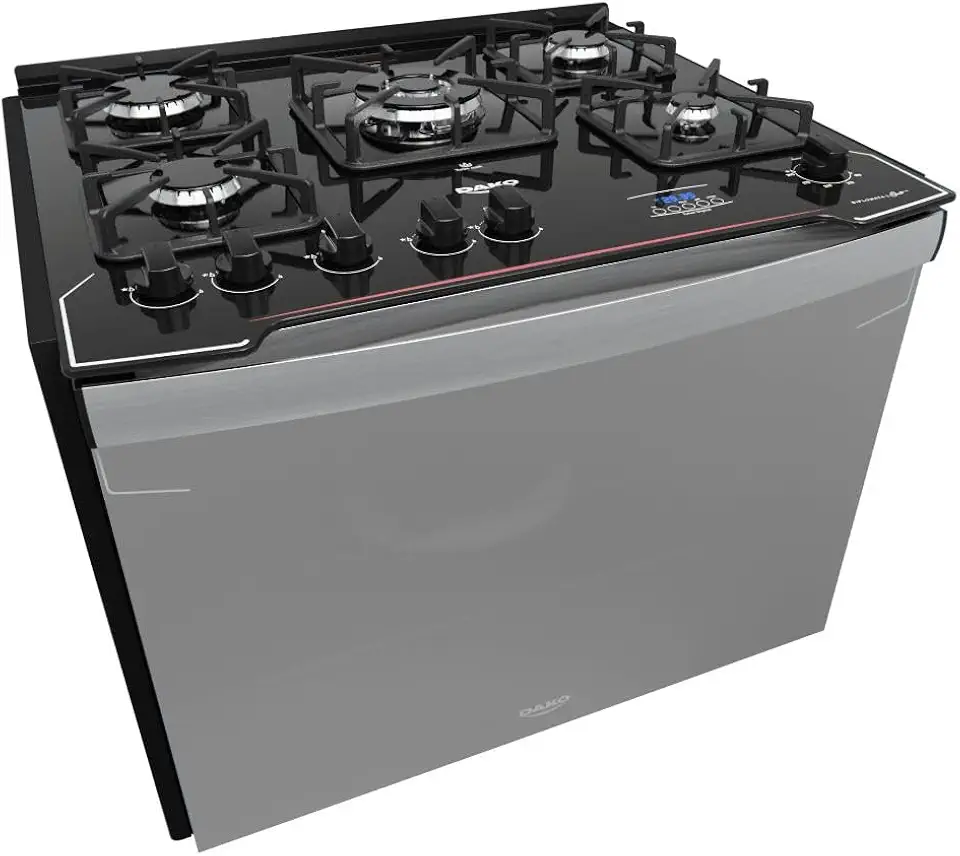 Fogão de Embutir 5 Bocas Preto com Frente Espelhada e Timer Digital Dako Diplomata Grill Style Bivolt