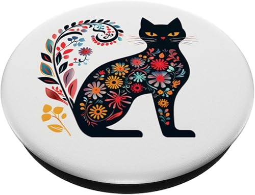 Miniatura 2 de PopSockets PopGrip intercambiables con diseño floral de gato negro