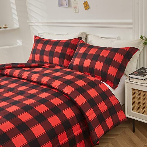 Djy Red Plaid Comforter Set Queen Red And Balck Buffalo Plaid Reversible Checked Comforter 3 Pieces Geomitric Gingham Microfiber Bedding For All Seasons(1 Comforter With 2 Pillowcases) #TOP3