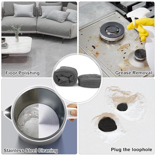 Stahlwolle Fein 0000 3 Rollen Wirksam Stahlwolle Gegen Mäuse Edelstahlwolle Mäuseabwehr Steel Wool mit Arbeitshandschuhen und Schere