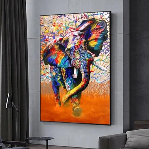 Toile éléphant coloré abstrait pour créer une ambiance chaleureuse dans un salon moderne