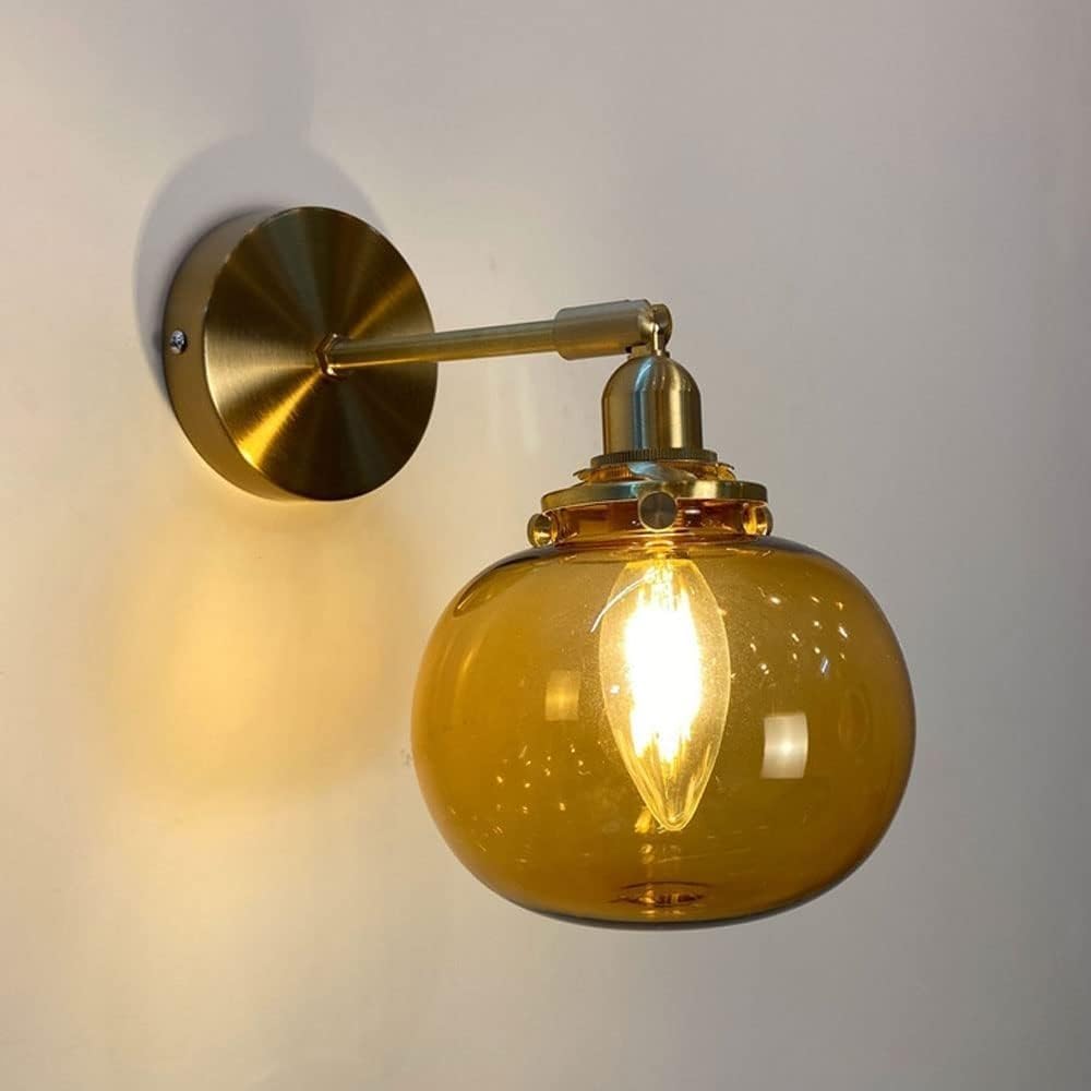 SWEMOPP Vintage Industrial Wall Sconce Rustic Farmhouse Bedside Wall Lamps with Amber Glass Blue Green Bathroom Vanity Wall Mount Lighting Fixture for Bedroom Living Room Hallway Porch Indoor