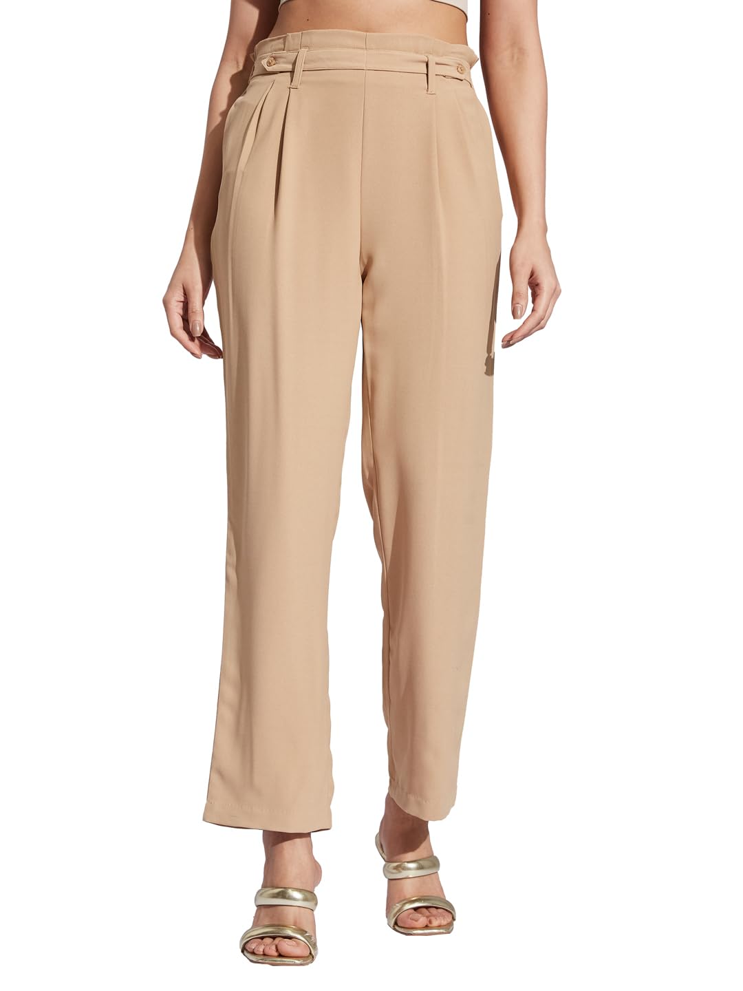 latin quarters Women Beige High Rise Solid Trouser for Formal Wear-picture-14