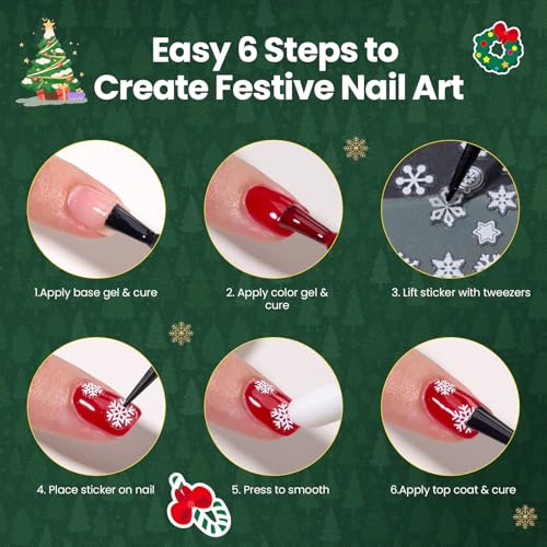 Image of Beetles Snowflake Nail Art Stickers 30 Sheets 3D Nail Stickers White Snowmen Santa Claus Elk Nails Supplies DIY Decals for DIY Decoration Nails Art