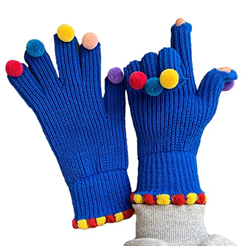 Adrosstoller Gloves With Two-finger Exposed Colorful Decor Women Teens Knitted Skiing Cycling Mittens