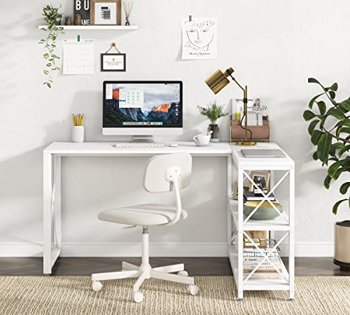 Tribesigns Reversible Industrial L-Shaped Desk With Storage Shelves, Corner Computer Desk Pc Laptop Study Table Workstation For Home Office Small Space (White, 53") #TOP6