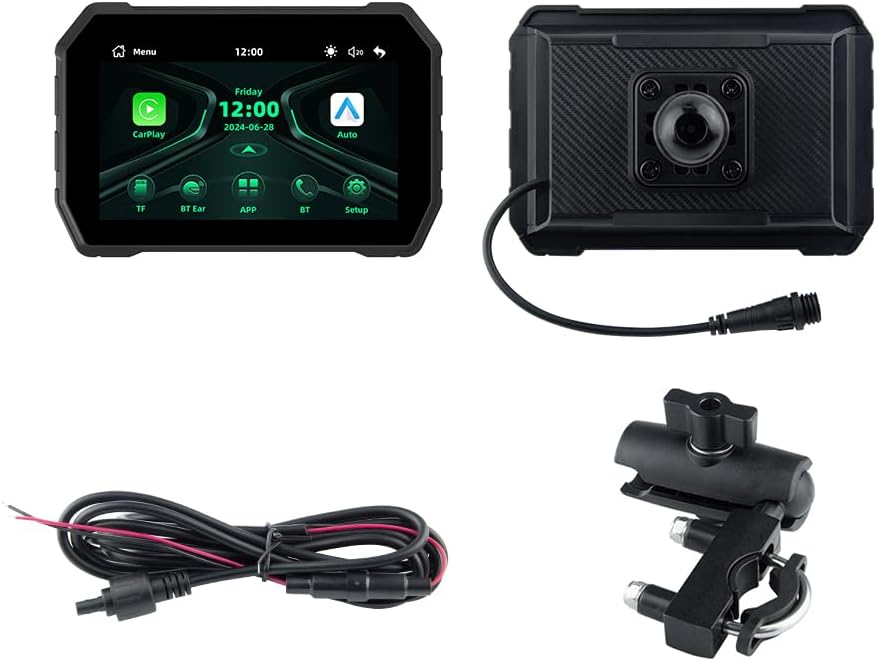 Motorcycle GPS Navigation System 5.0 Inch Display with Wireless CarPlay and Android Auto, IP67 Waterproof 2.5D IPS Screen, Dual Bluetooth 5.0, 5GHz WiFi, Linux OS for Motorcycle Dashboard