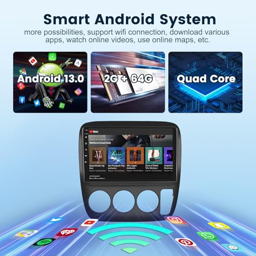 Image of 2G+64G Car Radio for Honda CRV 1997 1998 1999 2000 2001, Wireless Carplay Android Auto Car Stereo, 9 inch IPS Touchscreen with WiFi, GPS, Bluetooth,FM /RDS,32EQ DSP, Rear Camera