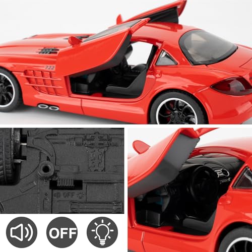 Auto de juguete a escala 1:32 con luz y sonido rojo miniatura 4