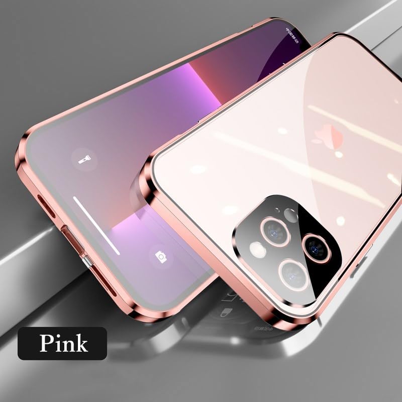 Coque iPhone 15 Plus intégrale rose HENGHUI en verre avec protection objectif