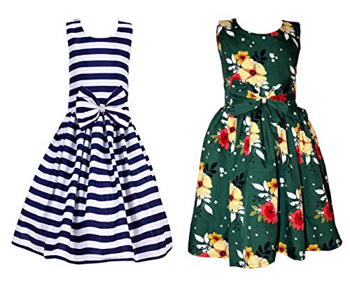 Image of Casual Frock for Baby Girls,Blue Printed and Olive Printed,Pack of 2